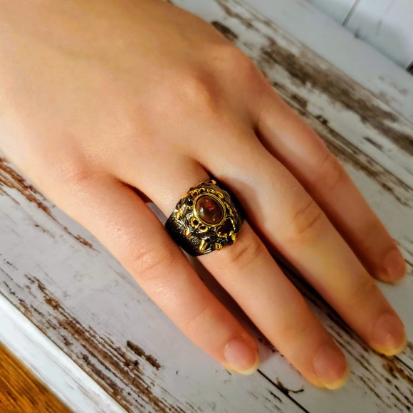 Artisan Black Opal Sterling & 14 kt Gold Ring - Picture 2 of 9